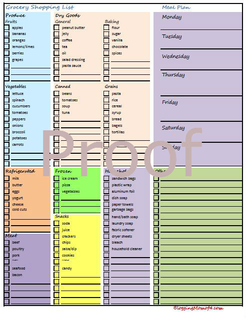 Free Grocery Shopping List Printable