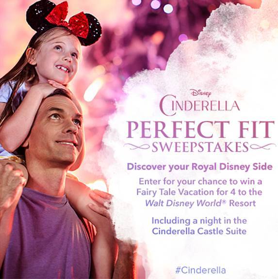 In honor of Disney’s CINDERELLA, opening in theatres everywhere on March 13th, you can enter today for your chance to win a 5-day, 4-night enchanting vacation for four to the Walt Disney World® Resort including one special night in the Cinderella Castle Suite!!!