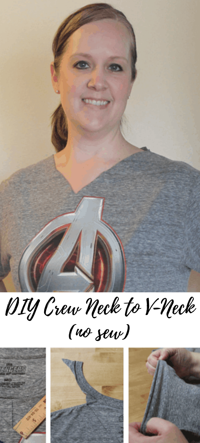 DIY Crew Neck to V Neck (no sew)