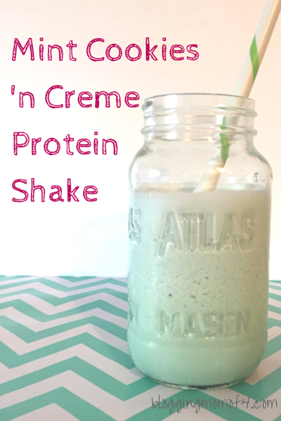 I've started making protein shakes. They are very easy to make and you can make a ton of different flavors. This one is my Mint Cookies 'n Creme.