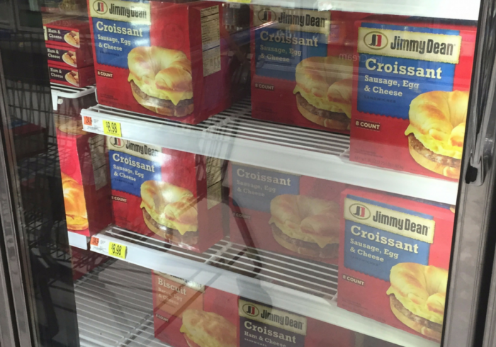 We LOVE  Jimmy Dean® Sausage, Egg & Cheese Croissant Sandwiches. It's easy to make, and always available in the freezer section at a great price at Walmart! 