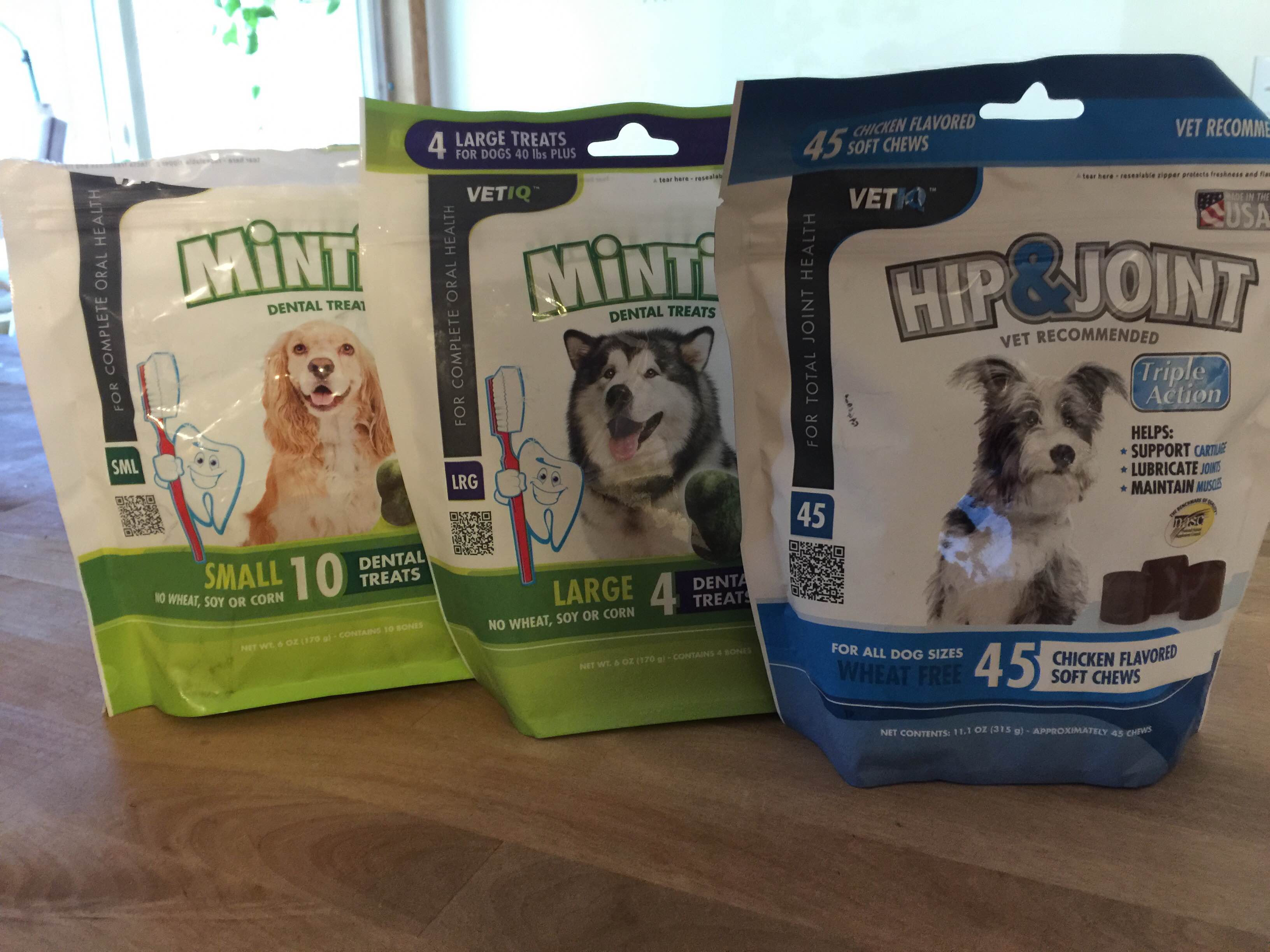 So when I was given the chance to try some treats from Vet IQ's Pet Treats I knew our dogs would be pretty excited!