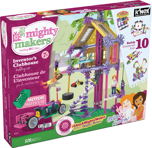 Invent anything you can imagine with Emily and Audrey in the Inventor's Clubhouse Building Set from K'NEX Mighty Makers.