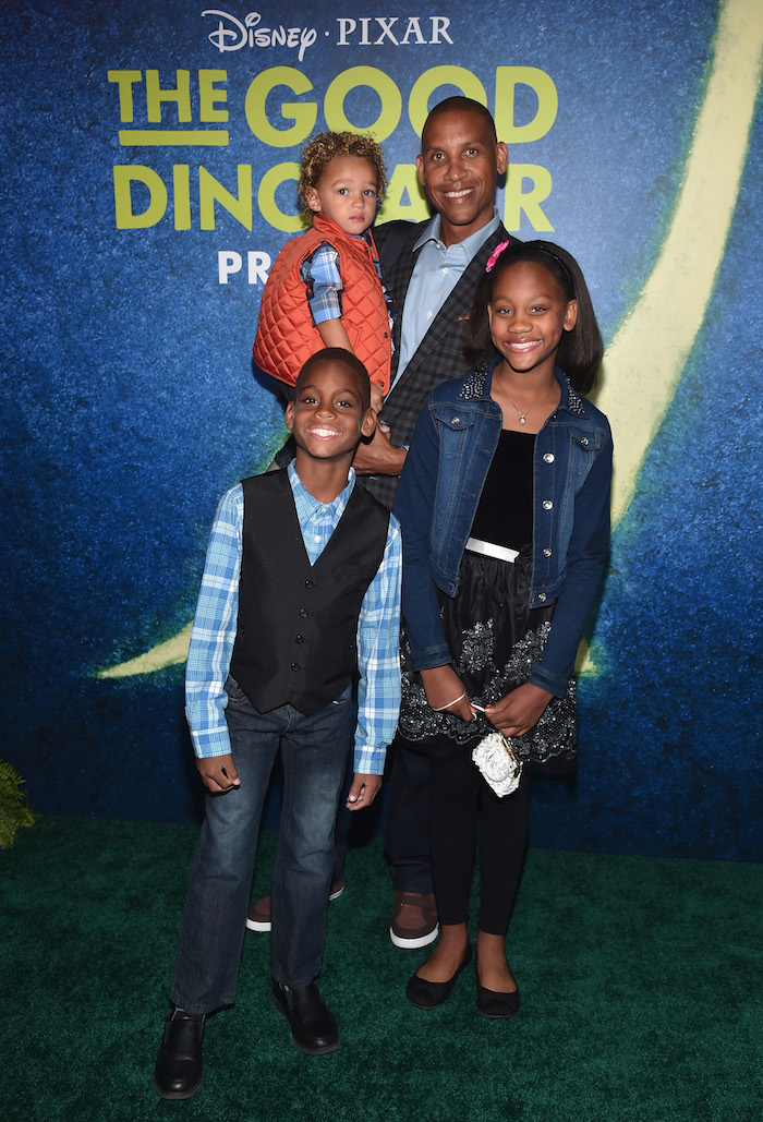 HOLLYWOOD, CA - NOVEMBER 17: Basketball player Reggie Miller and family attend the World Premiere Of Disney-Pixar's THE GOOD DINOSAUR at the El Capitan Theatre on November 17, 2015 in Hollywood, California. (Photo by Alberto E. Rodriguez/Getty Images for Disney) *** Local Caption *** Reggie Miller