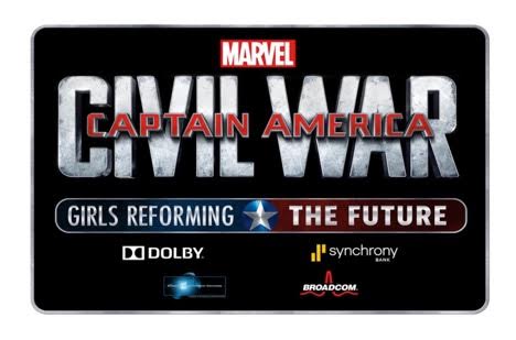 This is the first time I've read anything about Marvel’s CAPTAIN AMERICA: CIVIL WAR – “Girls Reforming the Future Challenge.” I think it's an amazing thing for young girls! This is something that just recently began and goes through March 26th. One exceptional young woman will be selected to receive a one-week internship with Marvel Studios. 