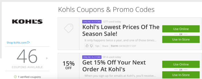 What I love best about Kohls is the deals. There's usually a coupon that I can use to save me some money. So whenever I plan on shopping Kohls, I go looking for Kohls coupons!