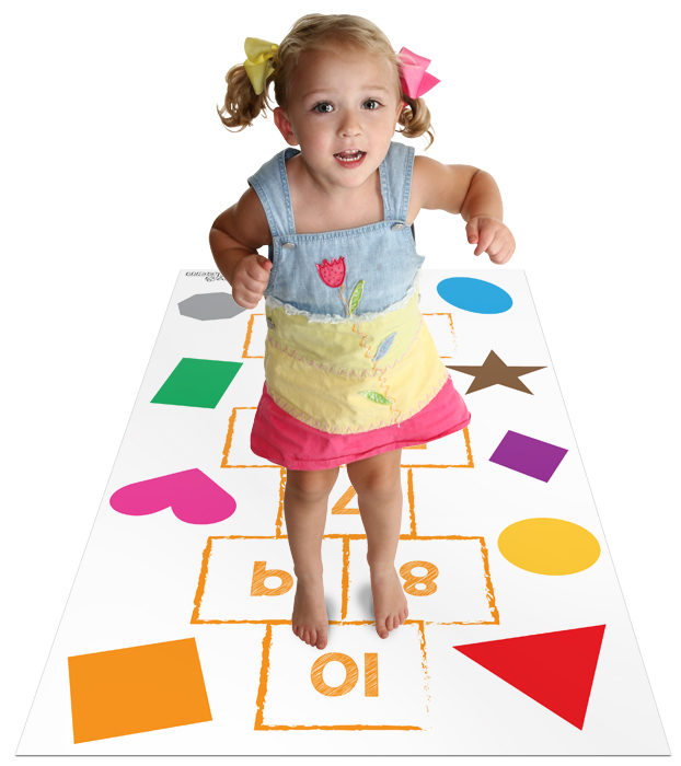 Do you remember playing hopscotch when you were little? The Hop and Learn yoga mat has hopscotch on one side and yoga poses on the other side! 