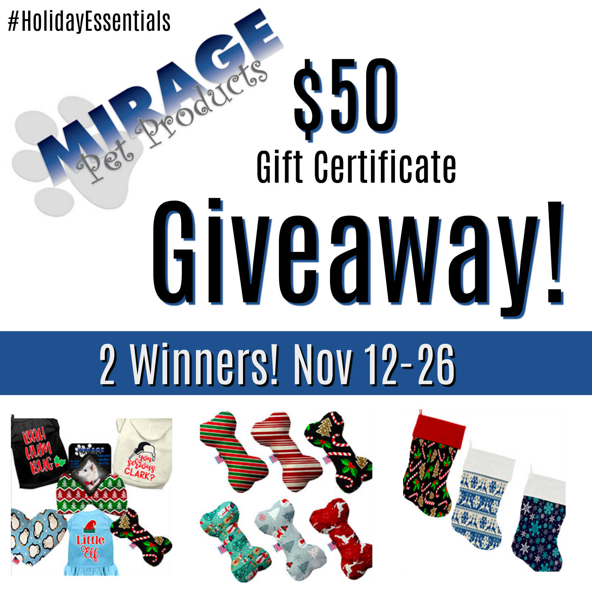 Mirage Pet Products Giveaway-TWO winners score $50 gift certificates! Ends 11/25 #HolidayEssentials