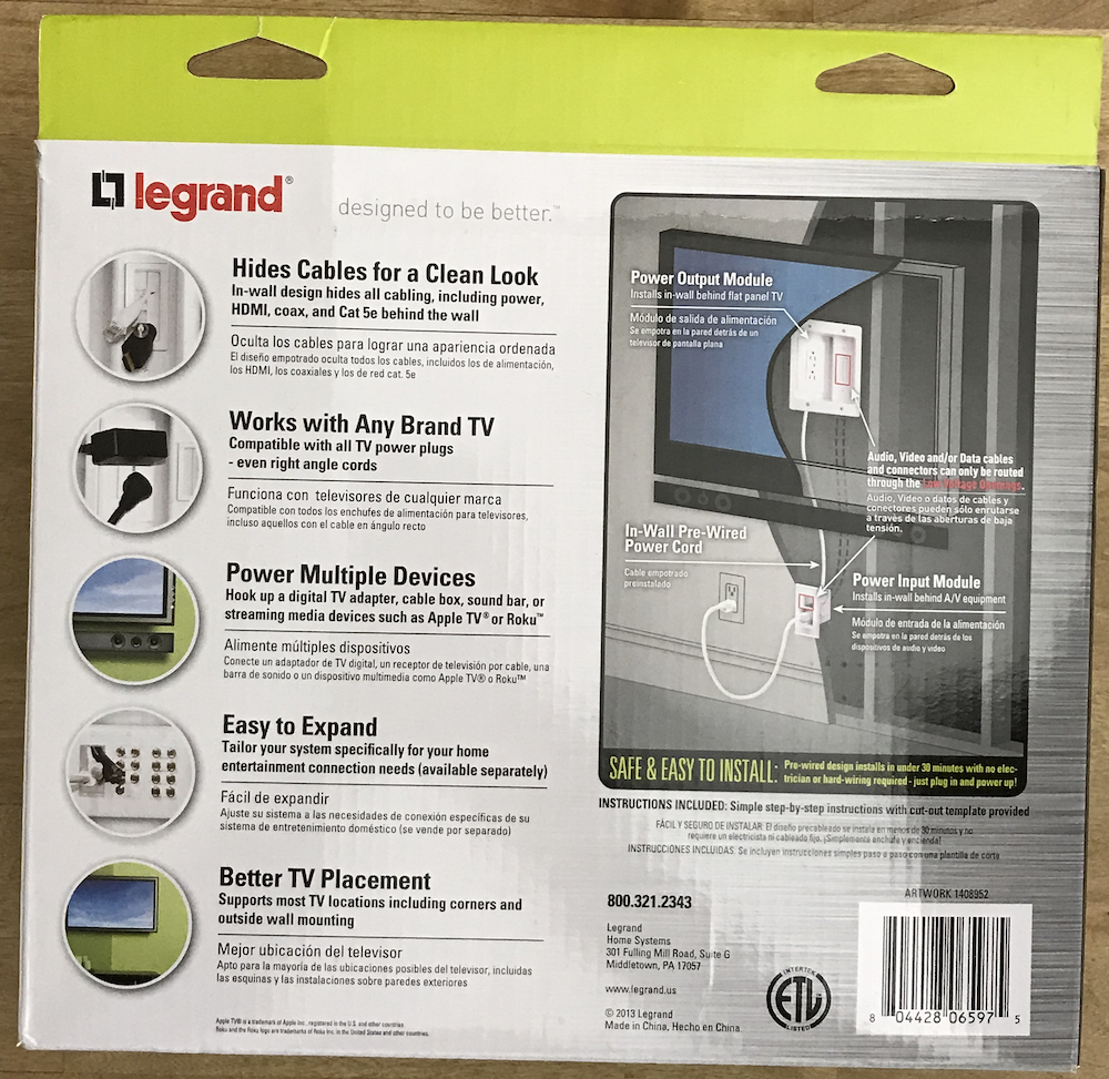 With Legrand In-Wall TV Power Kit you can now easily run power and cables behind the wall. It's a DIY so no electrician needed and it is compatible with any TV brand.
